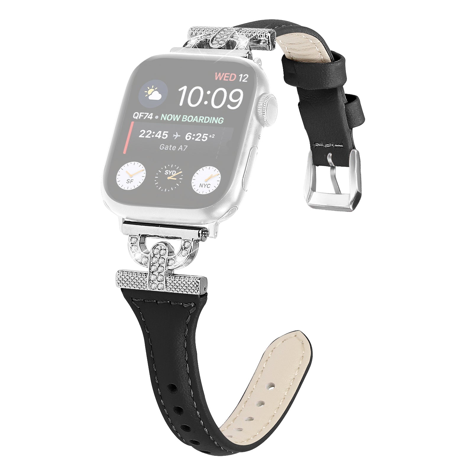 Genuine Cow Leather Watch Band for Apple Watch Series 9 8 7 41mm 6 5 4 SE SE (2022) SE (2023) 40mm Series 3 2 1 38mm Silver Buckle Rhinestone Decor Strap Genuine Cow Leather Watch Band for Apple Watch Series 9 8 7 41mm 6 5 4 SE SE (2022) SE (2023) 40mm Series 3 2 1 38mm Silver Buckle Rhinestone Decor Strap